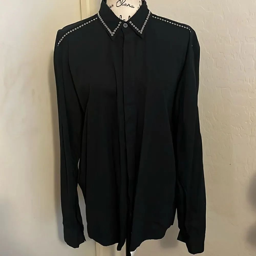 Versus Versace Black Button Rivet Detailing Closure Shirt